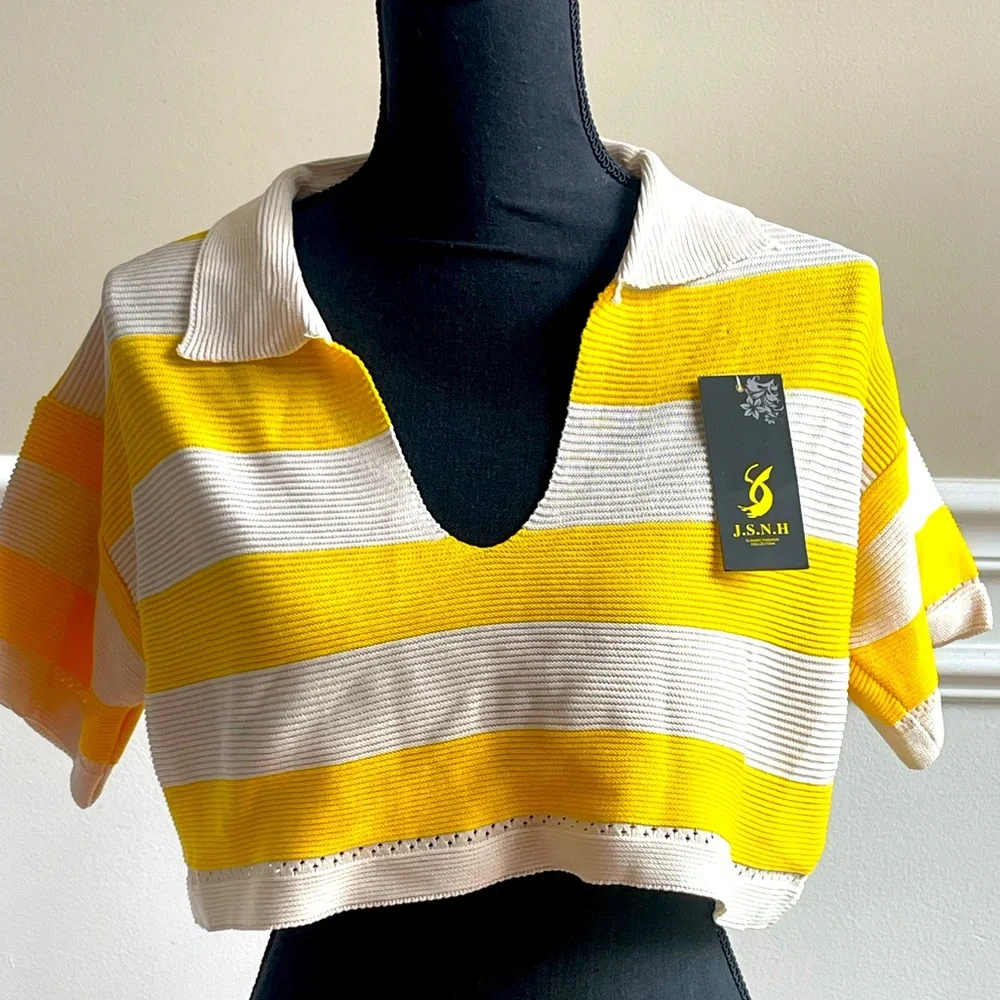 Stripped yellow/cream crop top sizeM - Picture 1 of 5